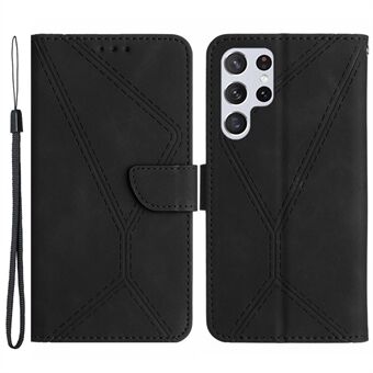 HT05 PU Leather Flip Cover for Samsung Galaxy S22 Ultra 5G Lommebok telefonveske Skin-touch telefondeksel med stropp