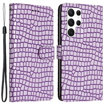 For Samsung Galaxy S22 Ultra 5G skinndeksel Crocodile Texture Stand Lommebok Telefonveske med håndstropp