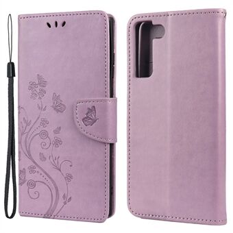 Imprinting Butterflies Flowers PU Leather Folio Flip Phone Case Stand Lommebokdeksel for Samsung Galaxy S22 5G