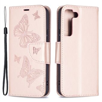 Butterfly-påtrykt PU-skinn Magnetic Flip Case Stand Støtsikkert deksel med stropp for Samsung Galaxy S22 5G