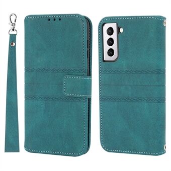 Hudberøringsoverflate PU-skinn og TPU-påtrykt lommeboktelefondeksel med Stand for Samsung Galaxy S22 5G