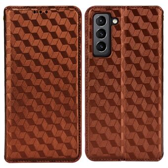 Imprinting 3D Rhombus Pattern Protective Case PU-skinndeksel + indre TPU-telefonveske med Stand for Samsung Galaxy S22 5G