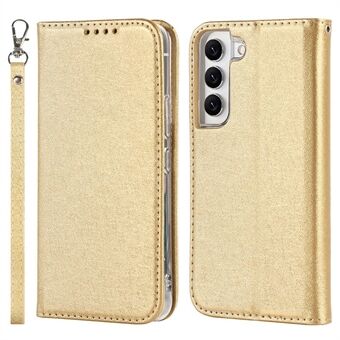 For Samsung Galaxy S22 5G Anti- Scratch PU Leather Silk Texture Telefonveske Stand Lommebok Godt beskyttet deksel med stropp