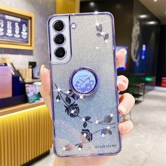Beskyttende telefonveske Kickstand for Samsung Galaxy S22 5G, blomstermønster rhinestone dekor gradient glitter telefondeksel