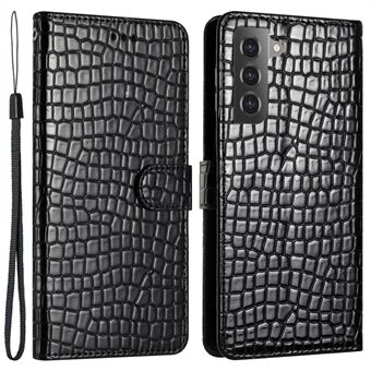 For Samsung Galaxy S22 5G Crocodile Texture Anti-drop telefonveske Lærdeksel Stand lommebok med håndstropp