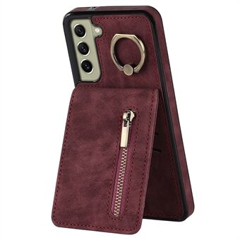Retro PU+TPU Kickstand-deksel til Samsung Galaxy S22 5G RFID-blokkerende telefondeksel med lommebok med glidelås