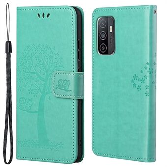 Owl Tree Imprinted Design PU Leather Flip Folio Case Stand Beskyttende deksel med stropp for Samsung Galaxy A33 5G