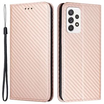 For Samsung Galaxy A33 5G Carbon Fiber Texture PU- Stand Lommebokveske Magnetisk automatisk lukkende telefondeksel