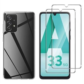 For Samsung Galaxy A33 5G telefon TPU-deksel Klart telefondeksel med 2 stk herdet glass skjermbeskytter