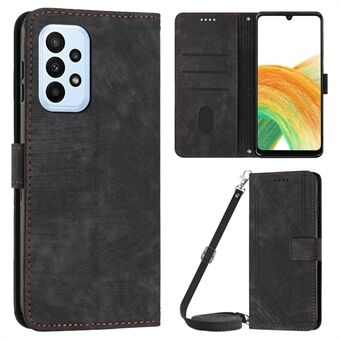 Skin-touch Feeling Wallet Case for Samsung Galaxy A33 5G, Lines Imprinted Stand PU Leather Phone Cover