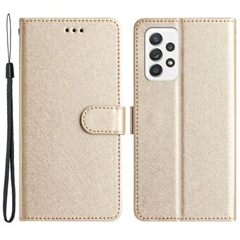 For Samsung Galaxy A33 5G PU lær telefon lommebok Stand deksel Silk Texture Flip Case med håndstropp