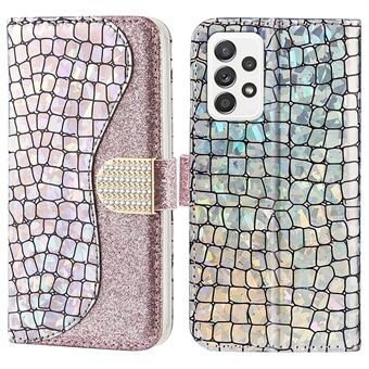Anti-drop skjøting krokodille tekstur glitrende pulver Støtsikker TPU+PU lær Stand lommebokveske for Samsung Galaxy A53 5G