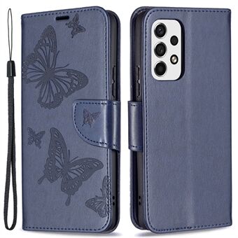 Multiple Butterfly Imprinted PU Leather Flip Folio Cover Stand Støtsikkert beskyttelsesdeksel med stropp for Samsung Galaxy A53 5G