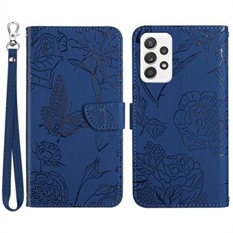 Butterfly Flower-påtrykt telefondeksel for Samsung Galaxy A53 5G, lommebokfunksjon Skin-touch PU- Stand med håndstropp
