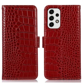For Samsung Galaxy A53 5G Crocodile Texture RFID-blokkering Ekte kuskinn lommebok telefondeksel, Stand Magnetic Flip Folio Case