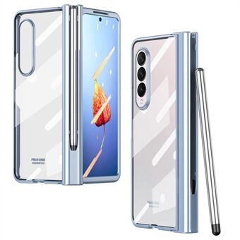 For Samsung Galaxy Z Fold4 5G herdet glassfilm Drop-resistent elektroplettering PC-telefonveske med pennesporhengsel og styluspenn
