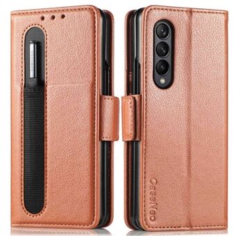 For Samsung Galaxy Z Fold4 5G Litchi Texture PU- Stand lommebokdeksel Sammenleggbart telefondeksel med pennespor