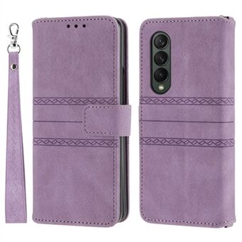 For Samsung Galaxy Z Fold4 5G trykt mønster PU-skinnveske Full beskyttelse Stand Lommebok telefondeksel med stropp
