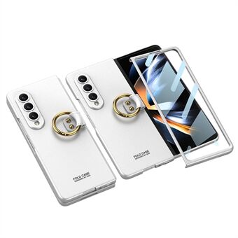 GKK For Samsung Galaxy Z Fold4 5G Ultra Slim Hard PC-deksel Metal Ring Telefonveske med skjermbeskytter i herdet glass