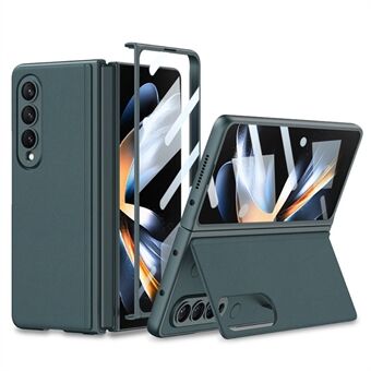 GKK For Samsung Galaxy Z Fold4 5G Ultratynn Kickstand telefonveske Lærbelagt PC-deksel med herdet glass skjermfilm