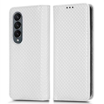 For Samsung Galaxy Z Fold4 5G Grid Texture PU Lær telefondeksel Sammenleggbart Stand Automatisk lukkende magnetdeksel