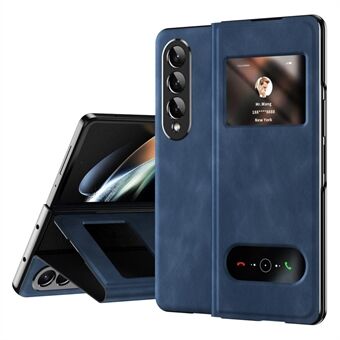 For Samsung Galaxy Z Fold4 5G View Window Design Folding Telefon Beskyttelsesdeksel Nappa Texture PU Leather + PC Drop Resistant Case med Stand