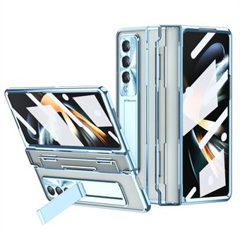 For Samsung Galaxy Z Fold4 5G Kickstand Hard PC Transparent telefonveske Elektroplettering Foldedeksel med herdet glassfilm