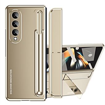 For Samsung Galaxy Z Fold4 5G Hengselbeskyttelse Kickstand Telefonveske Hard PC Støtsikkert Anti-Drop Shell med herdet glass skjermfilm