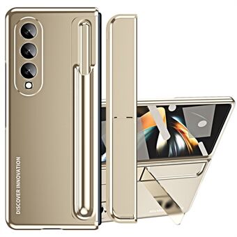 For Samsung Galaxy Z Fold4 5G hengselbeskyttelse Kickstand telefonveske Hard PC fallsikkert skall med herdet glass skjermfilm