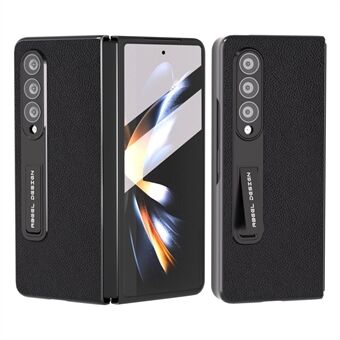 ABEEL For Samsung Galaxy Z Fold4 5G kuskinnbelagt PC-telefondeksel Kickstand Litchi Texture Case med herdet glassfilm