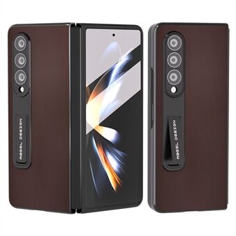 ABEEL For Samsung Galaxy Z Fold4 5G Kickstand telefondeksel Ekte kuskinn+PC-deksel med frontskjermfilm