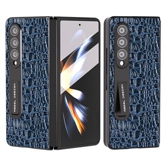 ABEEL For Samsung Galaxy Z Fold4 5G Kickstand Cover Ekte kuskinn+PC Texture Telefonveske med herdet glassfilm