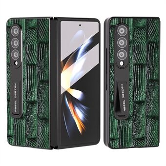 ABEEL For Samsung Galaxy Z Fold4 ekte kuskinn PC Fullt beskyttende deksel Mahjong Texture Kickstand telefonveske med skjermfilm