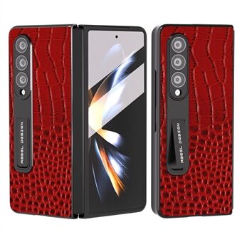 ABEEL For Samsung Galaxy Z Fold4 5G Kickstand-deksel Ekte kuskinn+PC Crocodile Texture telefondeksel med skjermfilm
