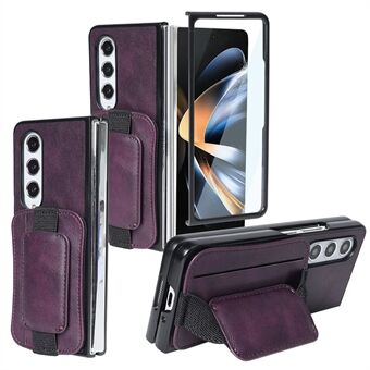 For Samsung Galaxy Z Fold4 5G-etui PU-skinn + PC-kortspalte Støtteben Telefondeksel