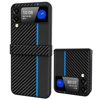 For Samsung Galaxy Z Flip4 5G 3-i-1 sidehengslet telefonveske Carbon Fiber Texture Matt Hard PC-beskyttelsesdeksel