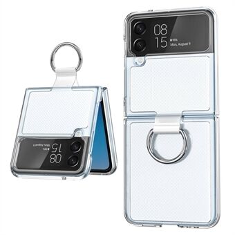 For Samsung Galaxy Z Flip4 5G Gjennomsiktig PC+PVC-telefonveske Ring Stativ Design Matt anti- Scratch
