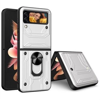 For Samsung Galaxy Z Flip4 5G Roterende Ring Kickstand Design Telefonveske Skyve kameradeksel PC + TPU Hybrid Anti-slitasjebeskytter