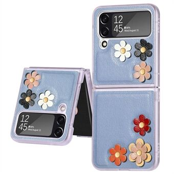 For Samsung Galaxy Z Flip4 5G Flower Decor Telefonveske, PU-skinnbelegg PC-beskyttelsesdeksel