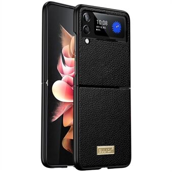 SULADA Luxury-serien beskyttende bakdeksel for Samsung Galaxy Z Flip4 5G, Litchi Texture PU-skinnbelegg PC sammenleggbart telefondeksel