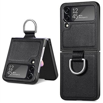 For Samsung Galaxy Z Flip4 5G Anti-drop PU-lærtelefonveske Ring Anti- Scratch beskyttende telefondeksel