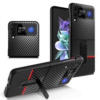 For Samsung Galaxy Z Flip4 5G Carbon Fiber Texture Skjøting Anti Scratch Stativ funksjon Lær+PC-telefonveske