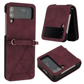 For Samsung Galaxy Z Flip4 5G YB Imprinting Series-1 Full Protection PU Leather Phone Cover Imprinted Lines Business Style Telefonveske