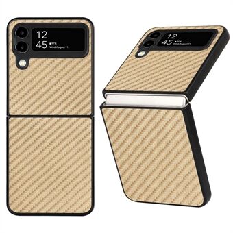 For Samsung Galaxy Z Flip4 5G Carbon Fiber Texture PU-skinnbelagt PC-veske Anti- Scratch sammenleggbart telefondeksel - gull