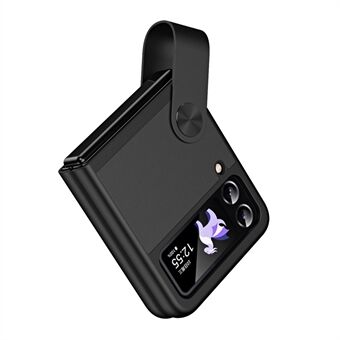 For Samsung Galaxy Z Flip4 5G PU-skinn + PC-telefonveske Fingerstroppholder Kickstand-deksel