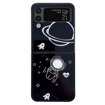 For Samsung Galaxy Z Flip4 5G Astronaut Pattern Glass+PC Telefonveske Sammenleggbart telefondeksel