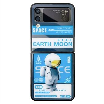 For Samsung Galaxy Z Flip4 5G Glass+PC sammenleggbart telefondeksel Astronautmønster mobiltelefondeksel