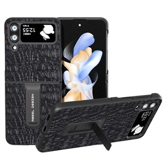 ABEEL For Samsung Galaxy Z Flip4 5G beskyttelsesdeksel Ekte kuskinn+PC Kickstand telefonveske