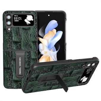 ABEEL For Samsung Galaxy Z Flip4 5G Mahjong Texture Anti-skli deksel Ekte kuskinn+PC Kickstand telefondeksel