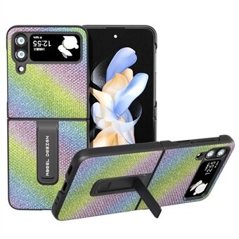 ABEEL For Samsung Galaxy Z Flip4 5G Kickstand telefonveske Anti- Scratch PU-skinnbelagt PC Rhinestone Texture Cover - Multi